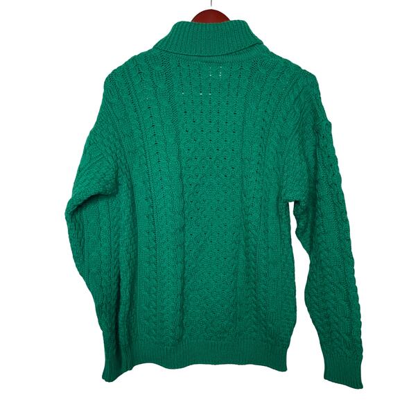 Vintage Carraig Donn 100% Irish wool Emerald Green Finsherman Turtleneck sz S - Picture 4 of 8
